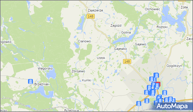 mapa Ustok, Ustok na mapie Targeo