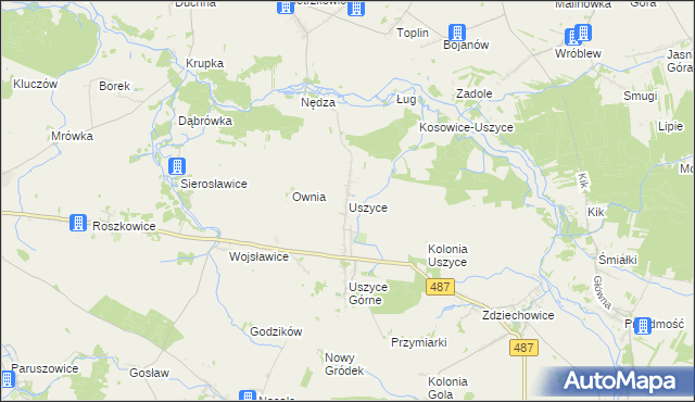 mapa Uszyce, Uszyce na mapie Targeo