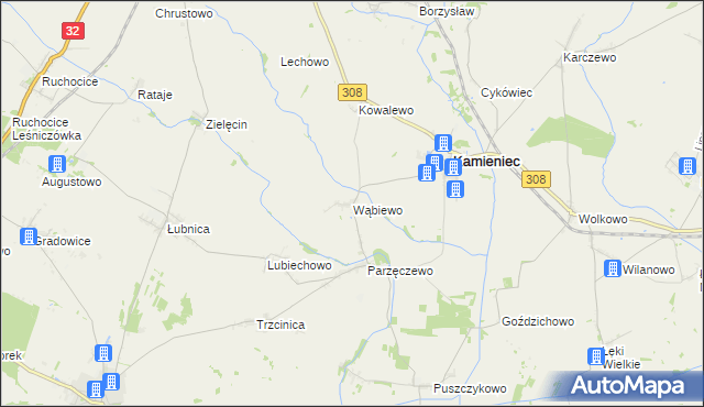 mapa Wąbiewo, Wąbiewo na mapie Targeo