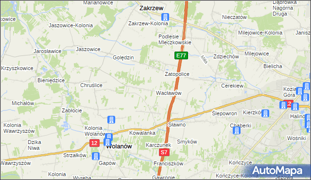 mapa Wacławów gmina Wolanów, Wacławów gmina Wolanów na mapie Targeo