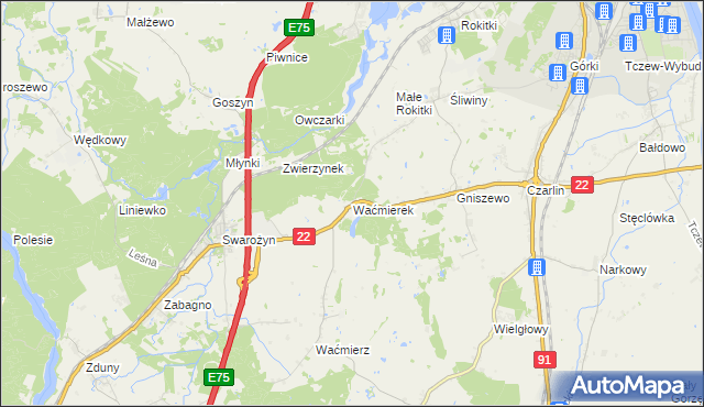 mapa Waćmierek, Waćmierek na mapie Targeo