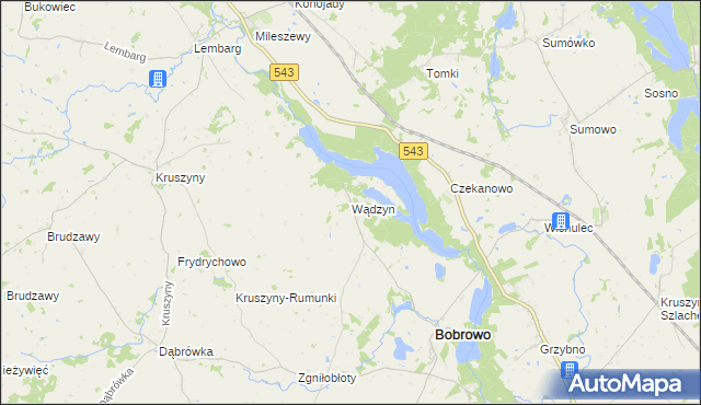 mapa Wądzyn gmina Bobrowo, Wądzyn gmina Bobrowo na mapie Targeo