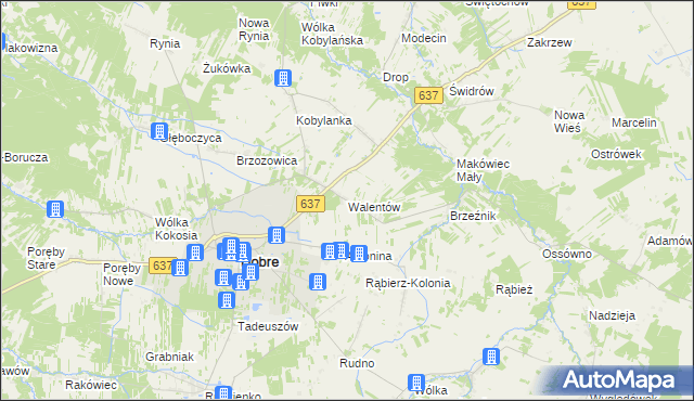 mapa Walentów gmina Dobre, Walentów gmina Dobre na mapie Targeo