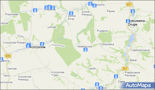 mapa Walentynów gmina Krzczonów, Walentynów gmina Krzczonów na mapie Targeo