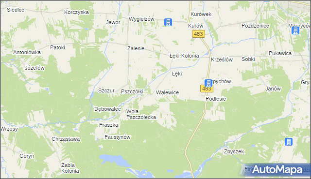 mapa Walewice gmina Zelów, Walewice gmina Zelów na mapie Targeo