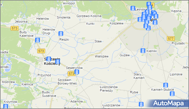 mapa Waliszew gmina Szczawin Kościelny, Waliszew gmina Szczawin Kościelny na mapie Targeo