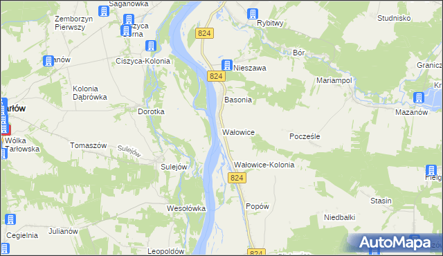 mapa Wałowice gmina Józefów nad Wisłą, Wałowice gmina Józefów nad Wisłą na mapie Targeo