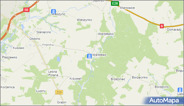 mapa Warblewo gmina Słupsk, Warblewo gmina Słupsk na mapie Targeo