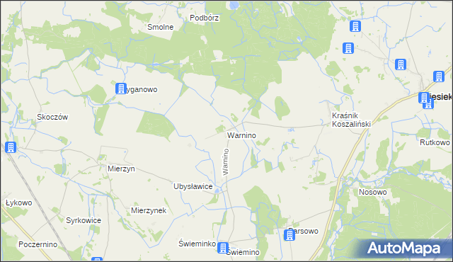 mapa Warnino gmina Biesiekierz, Warnino gmina Biesiekierz na mapie Targeo