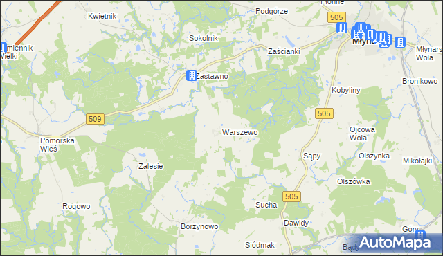 mapa Warszewo gmina Młynary, Warszewo gmina Młynary na mapie Targeo