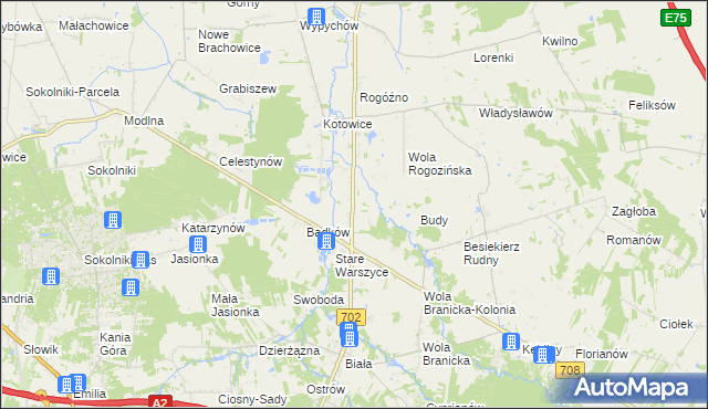 mapa Warszyce, Warszyce na mapie Targeo