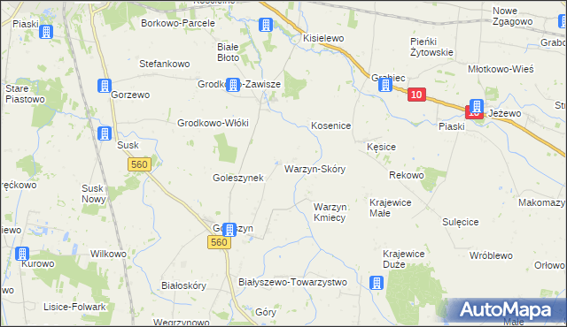 mapa Warzyn-Skóry, Warzyn-Skóry na mapie Targeo