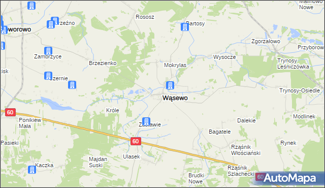 mapa Wąsewo powiat ostrowski, Wąsewo powiat ostrowski na mapie Targeo