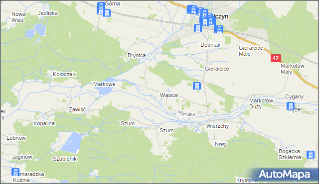 mapa Wąsice, Wąsice na mapie Targeo