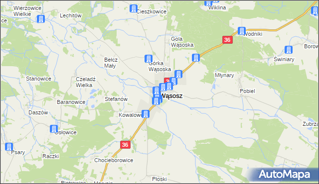 mapa Wąsosz powiat górowski, Wąsosz powiat górowski na mapie Targeo