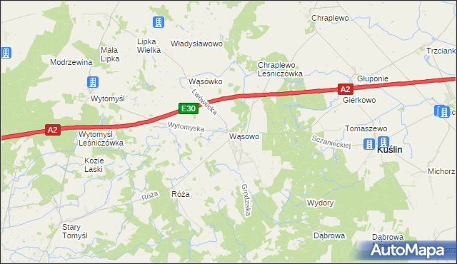 mapa Wąsowo, Wąsowo na mapie Targeo