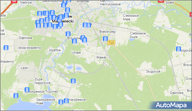 mapa Wąwał gmina Tomaszów Mazowiecki, Wąwał gmina Tomaszów Mazowiecki na mapie Targeo