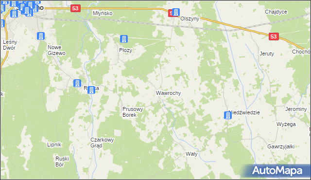 mapa Wawrochy, Wawrochy na mapie Targeo