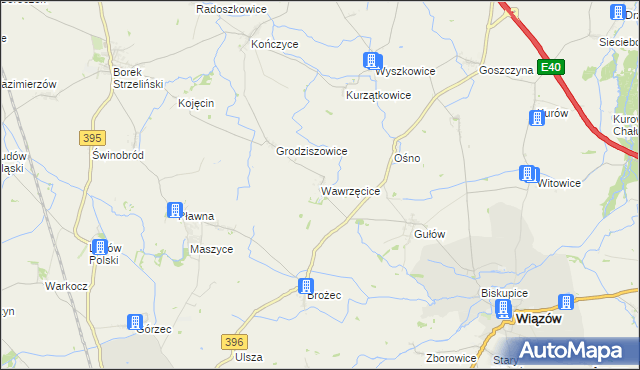 mapa Wawrzęcice, Wawrzęcice na mapie Targeo