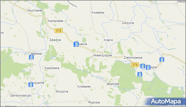mapa Wawrzyszów gmina Wiązów, Wawrzyszów gmina Wiązów na mapie Targeo