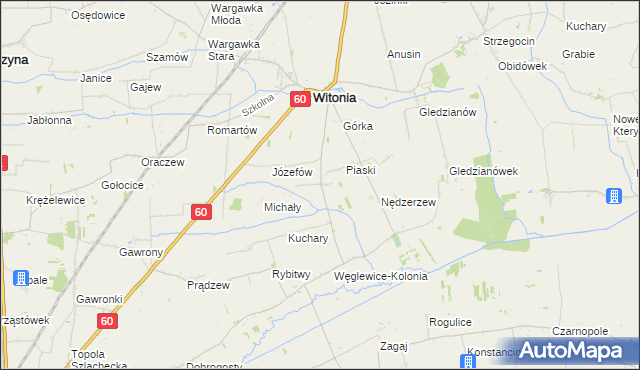 mapa Węglewice gmina Witonia, Węglewice gmina Witonia na mapie Targeo