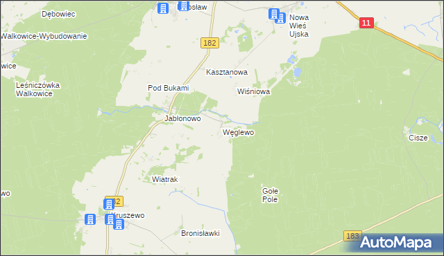 mapa Węglewo gmina Ujście, Węglewo gmina Ujście na mapie Targeo