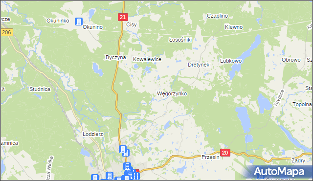 mapa Węgorzynko, Węgorzynko na mapie Targeo