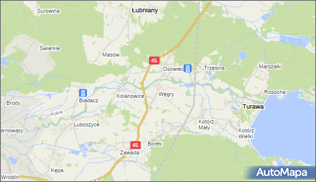 mapa Węgry gmina Turawa, Węgry gmina Turawa na mapie Targeo