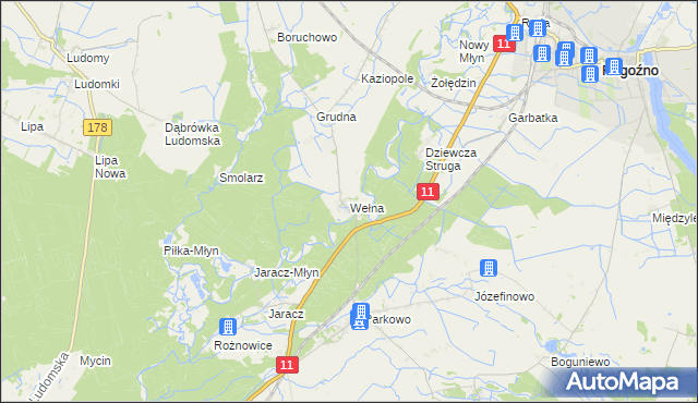 mapa Wełna gmina Rogoźno, Wełna gmina Rogoźno na mapie Targeo