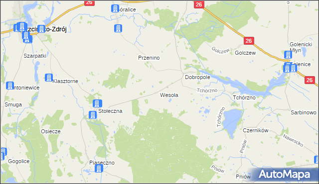 mapa Wesoła gmina Trzcińsko-Zdrój, Wesoła gmina Trzcińsko-Zdrój na mapie Targeo