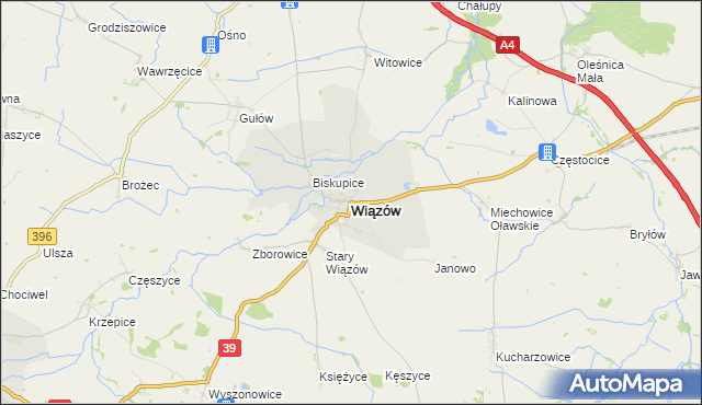 mapa Wiązów, Wiązów na mapie Targeo