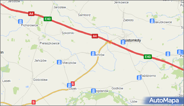 mapa Wichrów gmina Kostomłoty, Wichrów gmina Kostomłoty na mapie Targeo