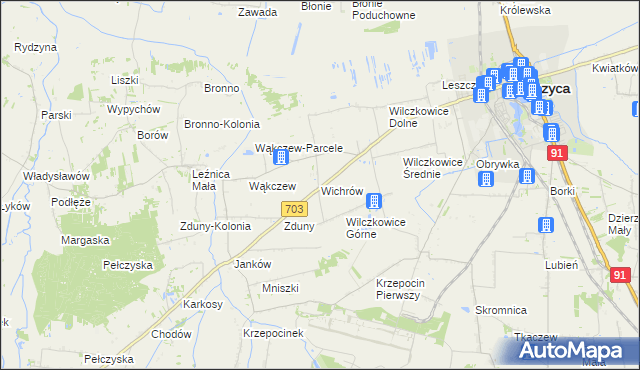 mapa Wichrów gmina Łęczyca, Wichrów gmina Łęczyca na mapie Targeo