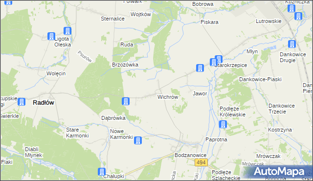 mapa Wichrów gmina Radłów, Wichrów gmina Radłów na mapie Targeo