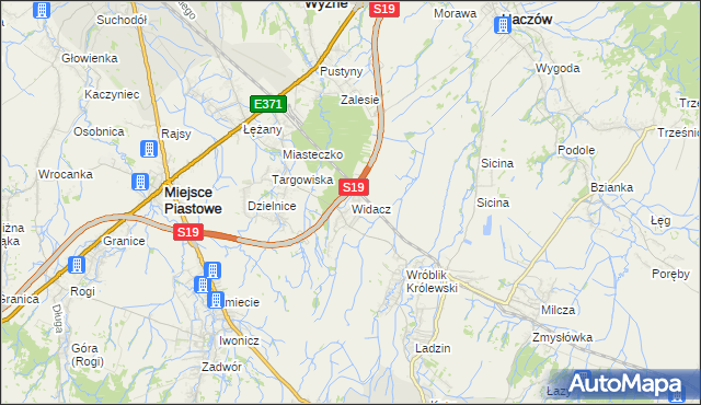 mapa Widacz gmina Miejsce Piastowe, Widacz gmina Miejsce Piastowe na mapie Targeo