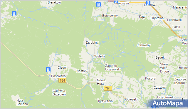 mapa Widełki gmina Daleszyce, Widełki gmina Daleszyce na mapie Targeo