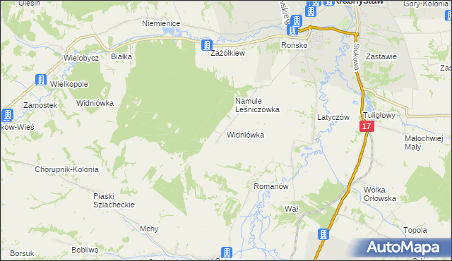 mapa Widniówka gmina Krasnystaw, Widniówka gmina Krasnystaw na mapie Targeo
