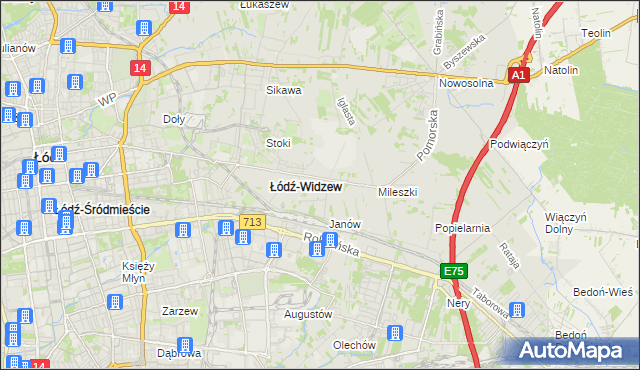 mapa Widzew, Widzew na mapie Targeo