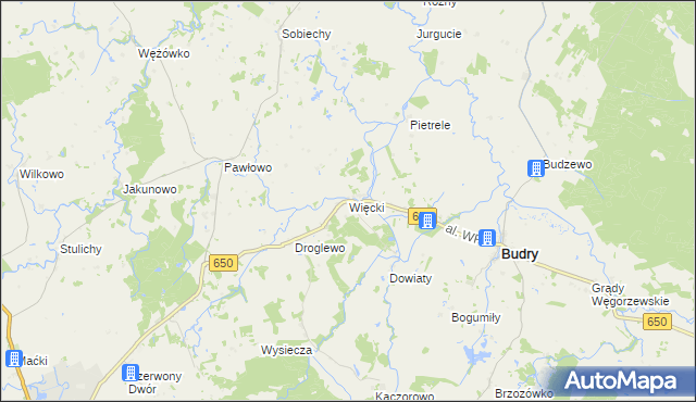 mapa Więcki gmina Budry, Więcki gmina Budry na mapie Targeo