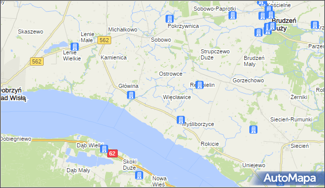 mapa Więcławice gmina Brudzeń Duży, Więcławice gmina Brudzeń Duży na mapie Targeo