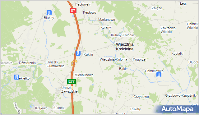 mapa Wieczfnia-Kolonia, Wieczfnia-Kolonia na mapie Targeo