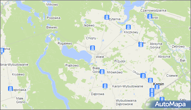 mapa Wiele gmina Karsin, Wiele gmina Karsin na mapie Targeo