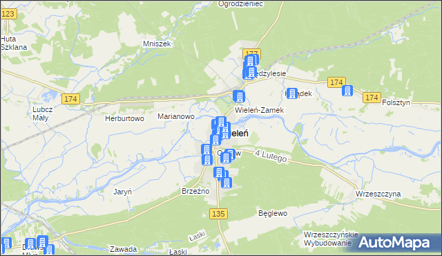 mapa Wieleń powiat czarnkowsko-trzcianecki, Wieleń powiat czarnkowsko-trzcianecki na mapie Targeo