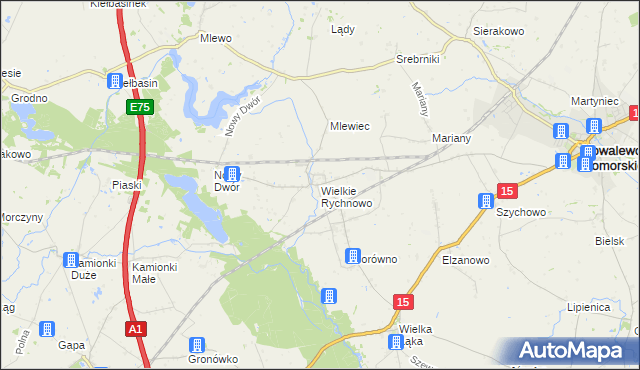 mapa Wielkie Rychnowo, Wielkie Rychnowo na mapie Targeo