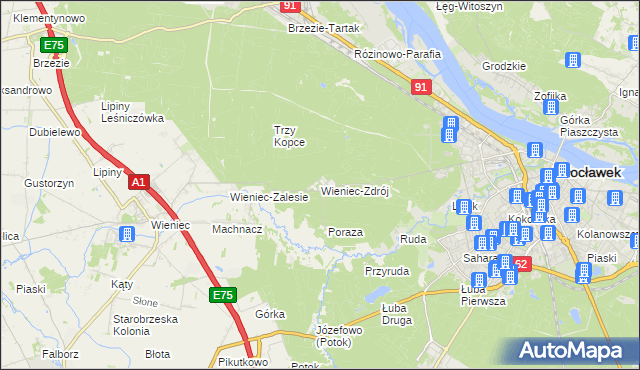 mapa Wieniec-Zdrój, Wieniec-Zdrój na mapie Targeo