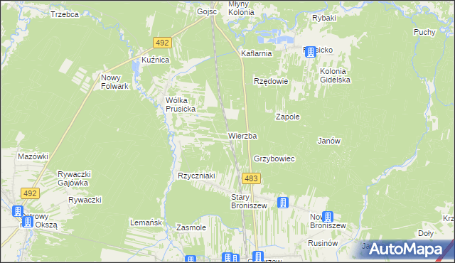 mapa Wierzba gmina Nowa Brzeźnica, Wierzba gmina Nowa Brzeźnica na mapie Targeo