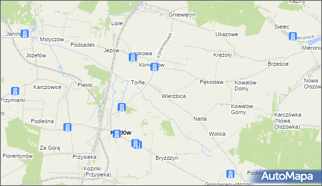 mapa Wierzbica gmina Kozłów, Wierzbica gmina Kozłów na mapie Targeo