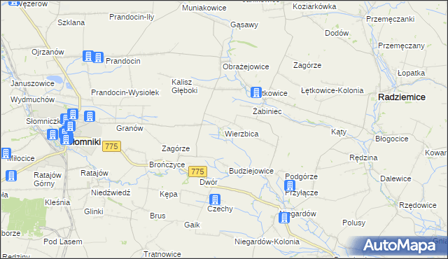 mapa Wierzbica gmina Radziemice, Wierzbica gmina Radziemice na mapie Targeo