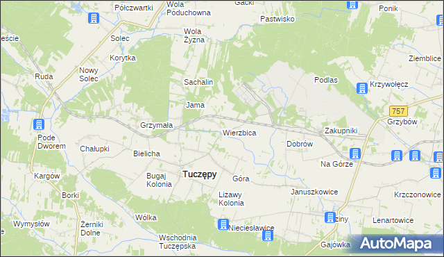 mapa Wierzbica gmina Tuczępy, Wierzbica gmina Tuczępy na mapie Targeo