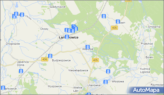 mapa Wierzbie gmina Łambinowice, Wierzbie gmina Łambinowice na mapie Targeo